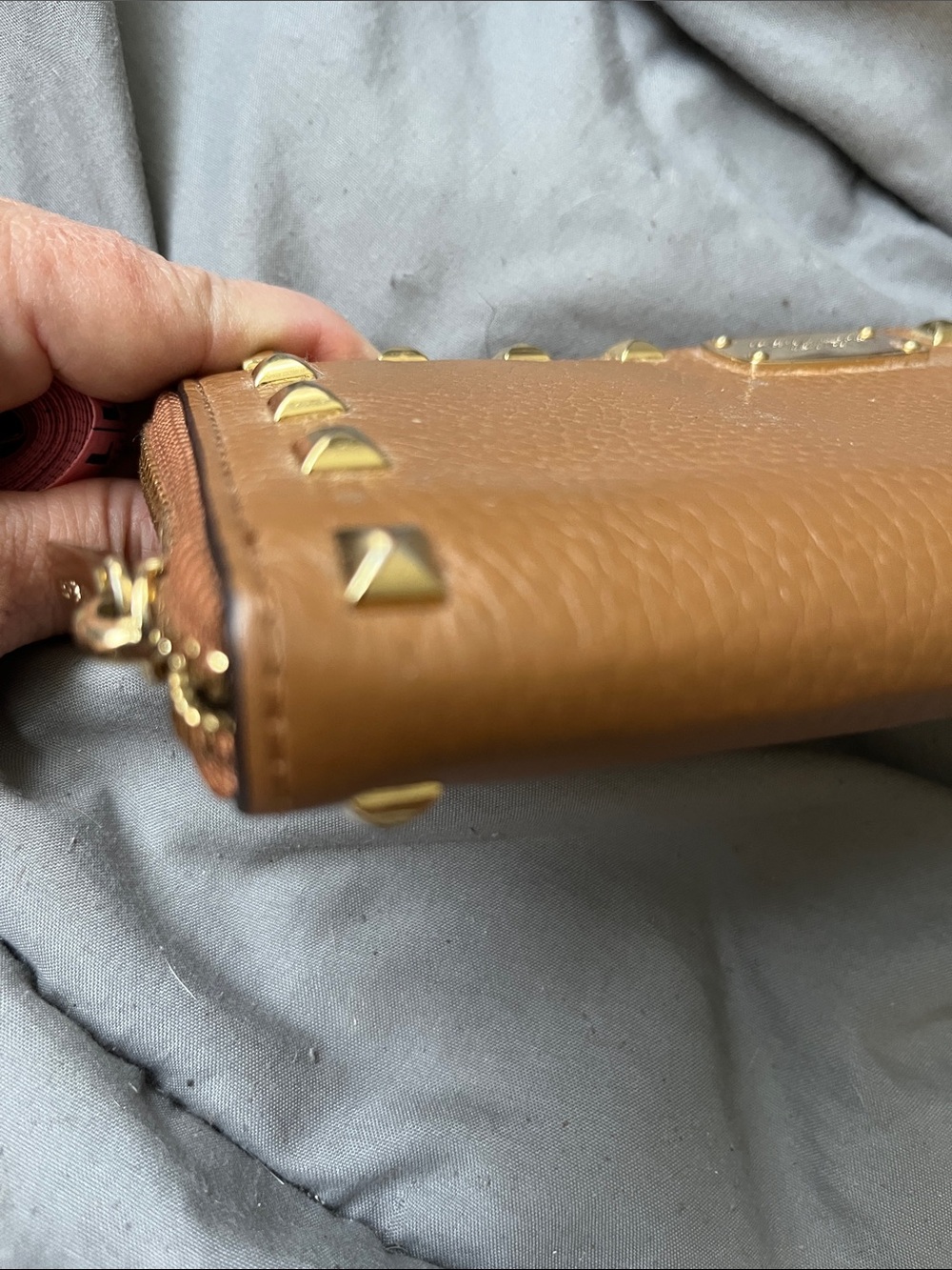 Michael Kors Tan Leather Studded Zip Wallet with Gold Hardware - Picture 9 of 10